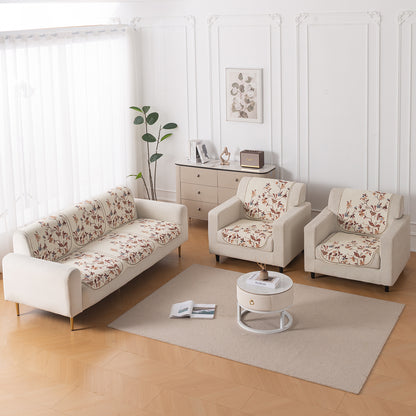 HeavenHue Fleece Soft Touch Quilted Sofa Cover Set – Washable Sofa Panel for Seat & Back - Autumn Whisper