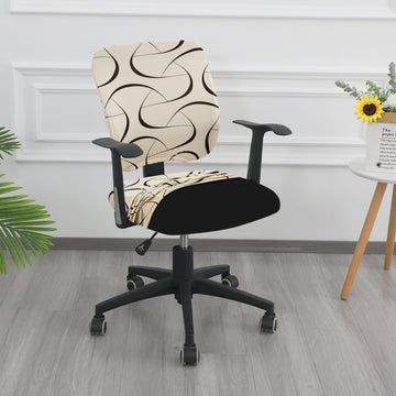 Printed Office Chair Cover for Task Chair – 140 GSM Stretchable Fabric – Washable & Anti-Slip – Fits Small Office Chairs Without Headrest, Natural Beige Abstract Art