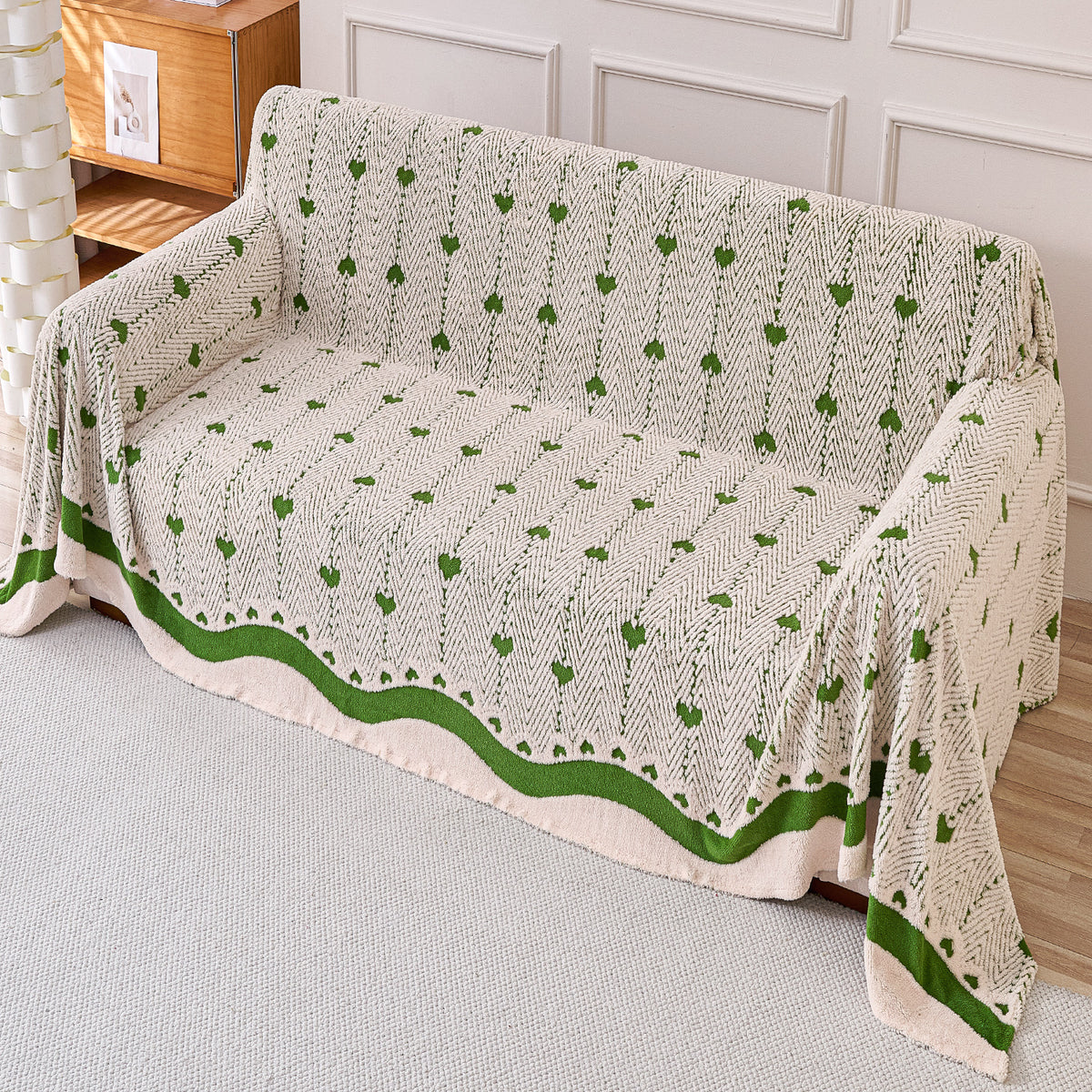 Buy Forest Cream Colour Cozy Heart Cotton Fleece Sofa Throw – HOKIPO | Har Ghar ka Humsafar