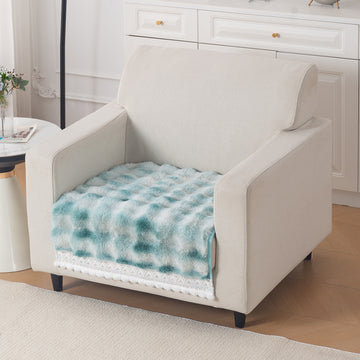 Faux Rabbit Fur Sofa Cover with Lace |Gradient Rabbit Plush, Green