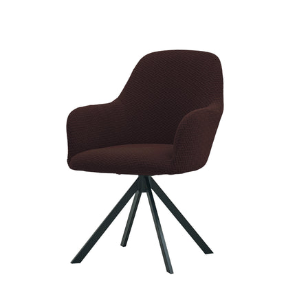 Premium Jacquard Fully Covered Cover for Swivel Dining Chair with Arms, Chocolate Brown