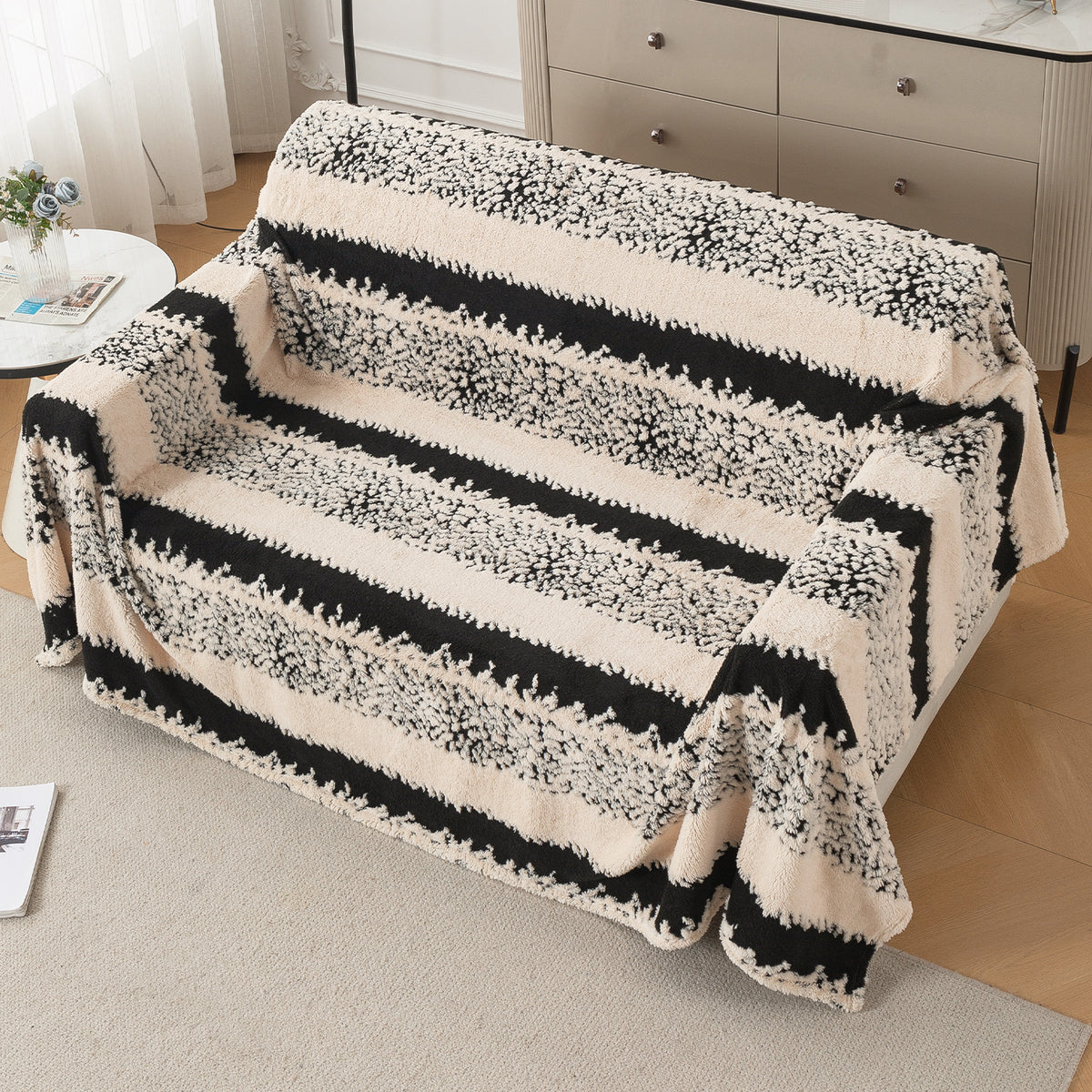 Buy Textured Stripe Noirea Series Luxury Plush Sofa Throw – 2 Seater Sofas | HOKIPO