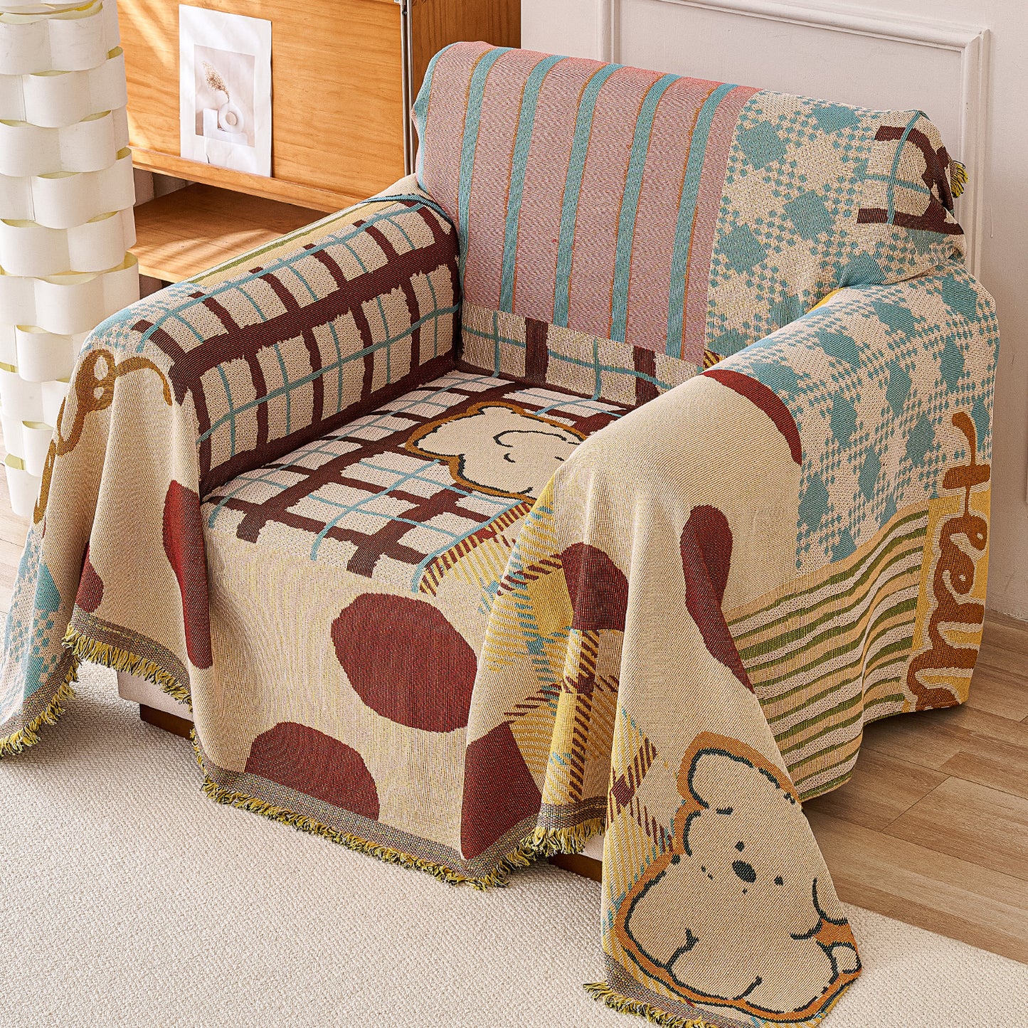 All-Season Chenille Sofa Throw, Patchwork Puppy Series