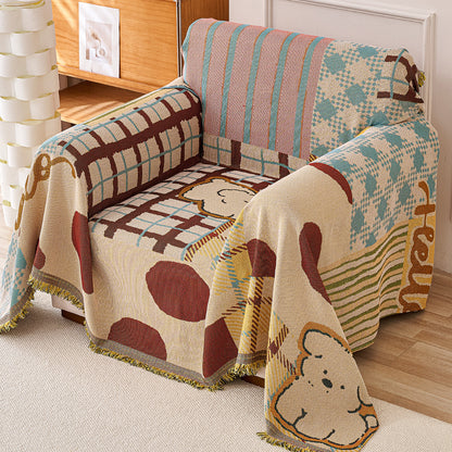 All-Season Chenille Sofa Throw, Patchwork Puppy Series
