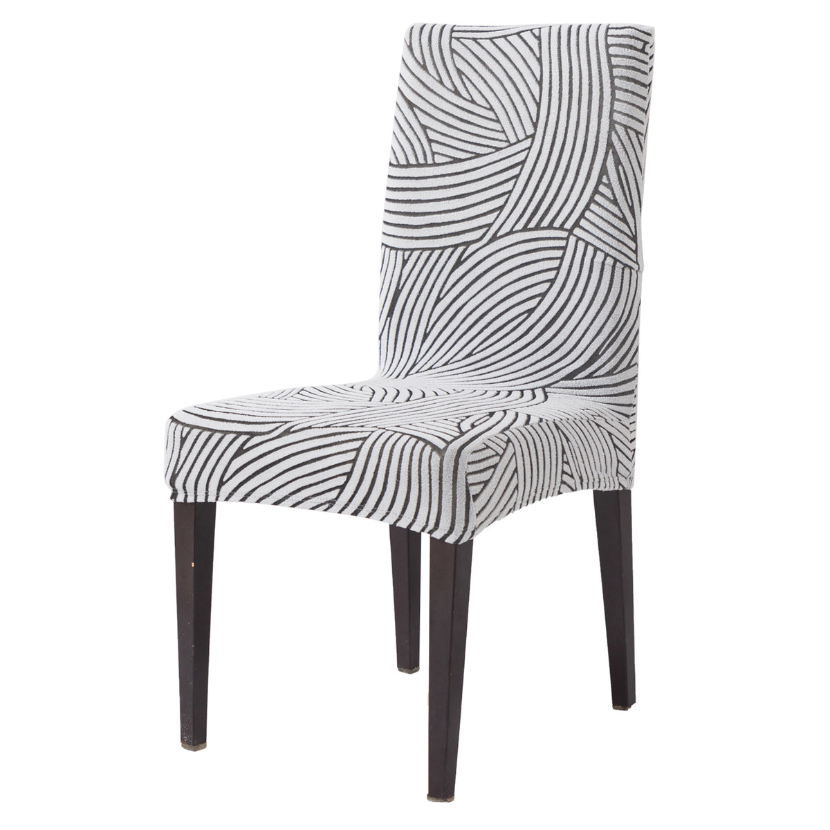WaveLine Series 180 GSM Jacquard Chair Cover Set of 1/2/4/6, Ash Grey