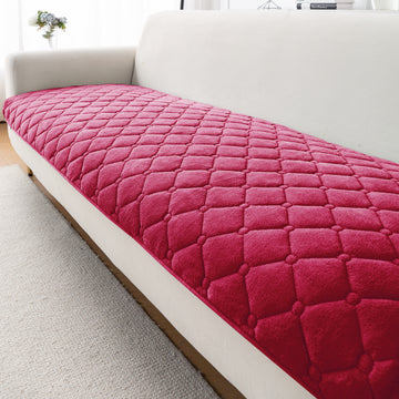 Diamond Tuft Plush Sofa Cover Mat, Raspberry Red