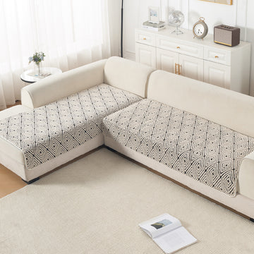 Luxury Plush Sherpa Anti Slip L Shape Sofa Mat, 'Noirea Series' | Geometric Diamond
