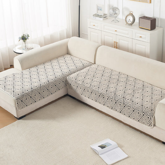Luxury Plush Sherpa Anti Slip L Shape Sofa Mat, 'Noirea Series' | Geometric Diamond