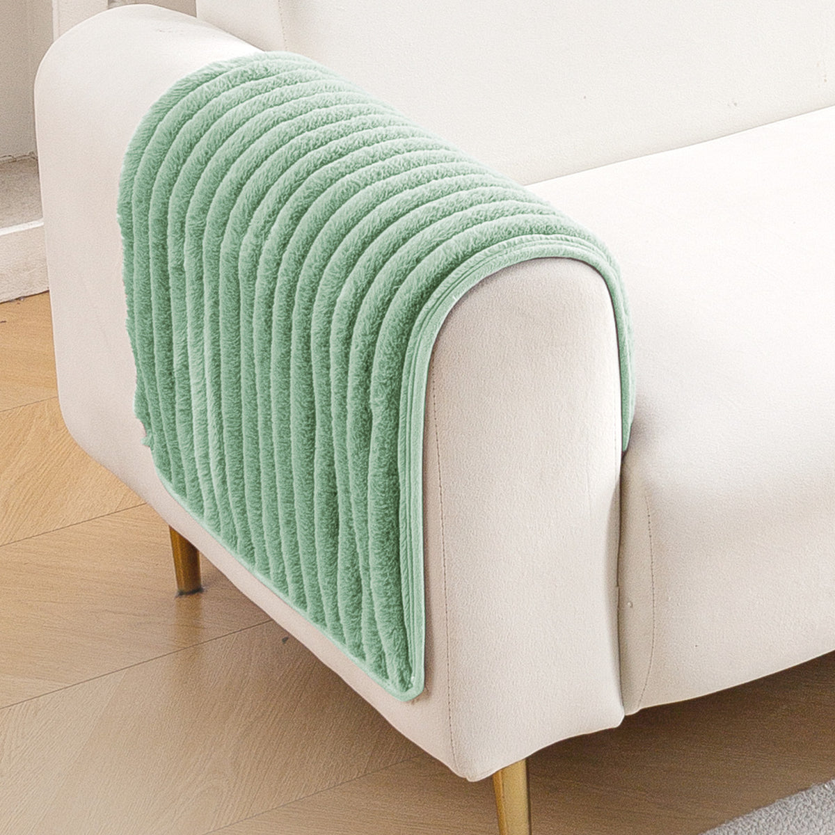 Faux Rabbit Fur Plush Anti-Slip Sofa Mat |Snuggle Fur Sage Green