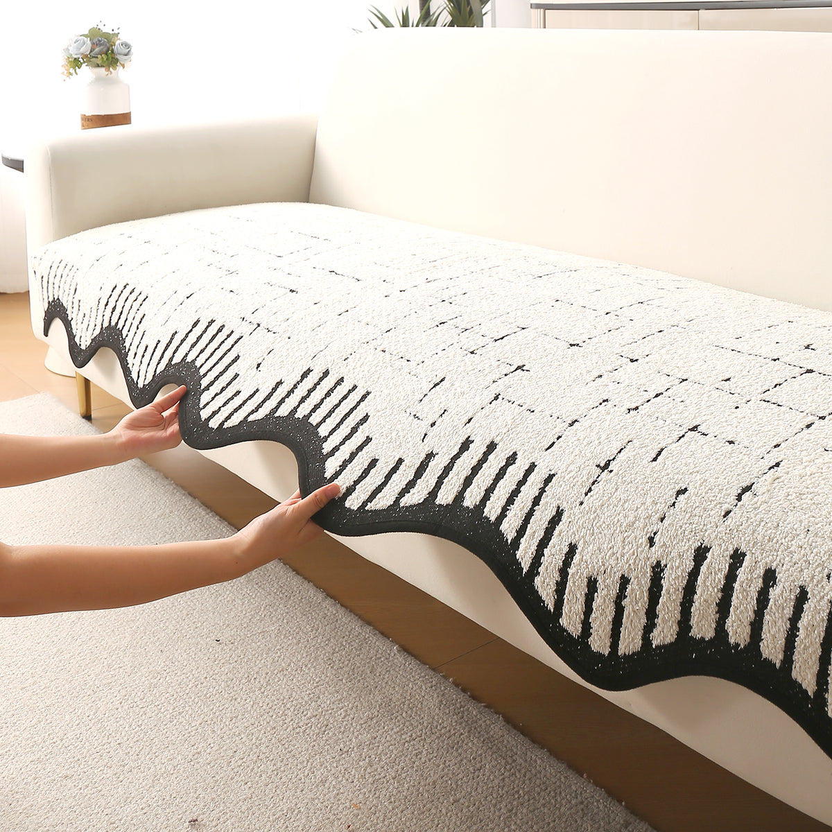 Premium Supple Soft Wavy Sofa Cover Mat, Off White
