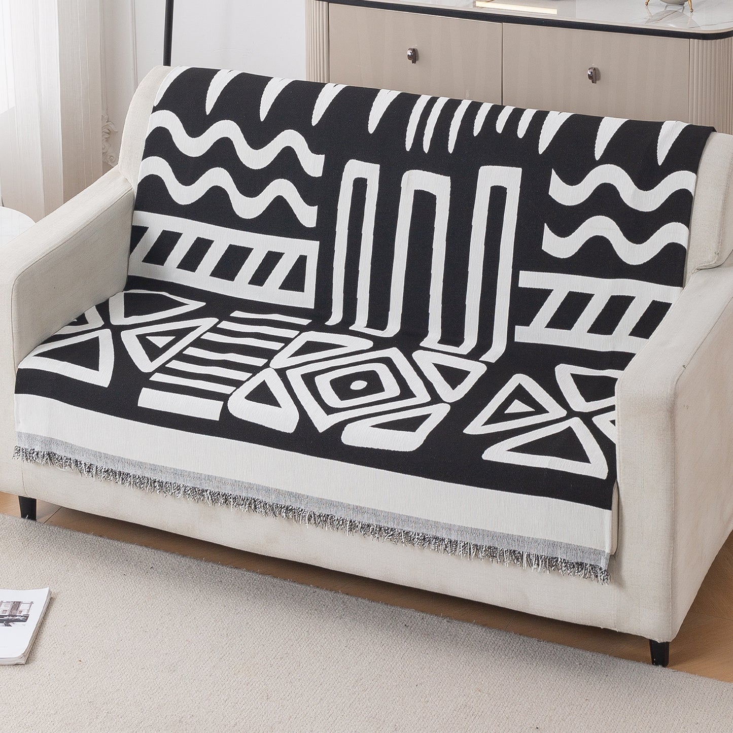Urban Tribe Premium Chenille Fabric Sofa Cover, Black
