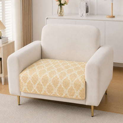 Polyester Printed Quilted Sofa Cover Mats, Ogee Ivory