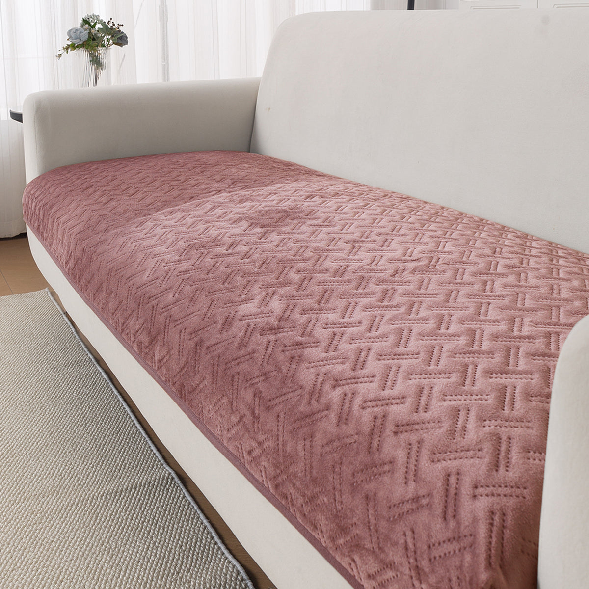 Softline Quilted Sofa Cover Mat, Dusty Rose Pink