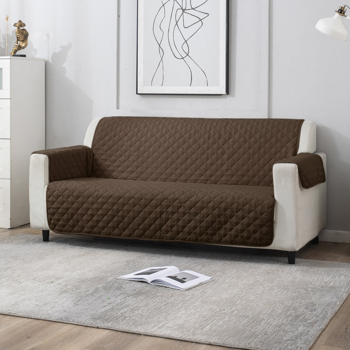 UrbanQuilt Quilted Polyester Sofa Cover Mat Pet Friendly, Chocolate Brown