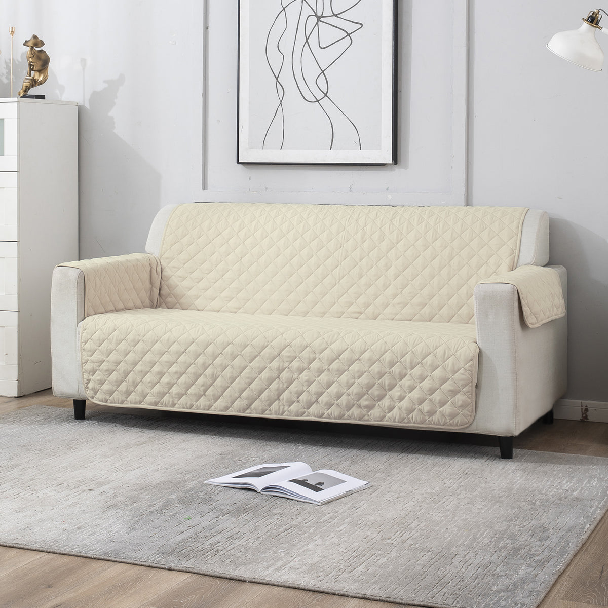 3 Seater Cream quilted sofa cover