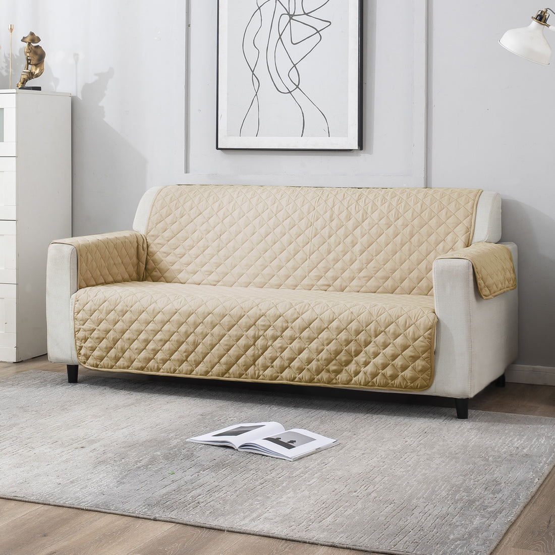 3 Seater Beige quilted sofa cover