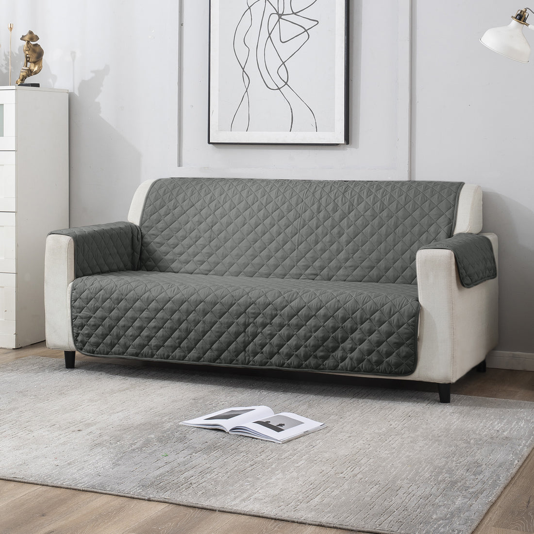 3 Seater Anchor Grey quilted sofa cover