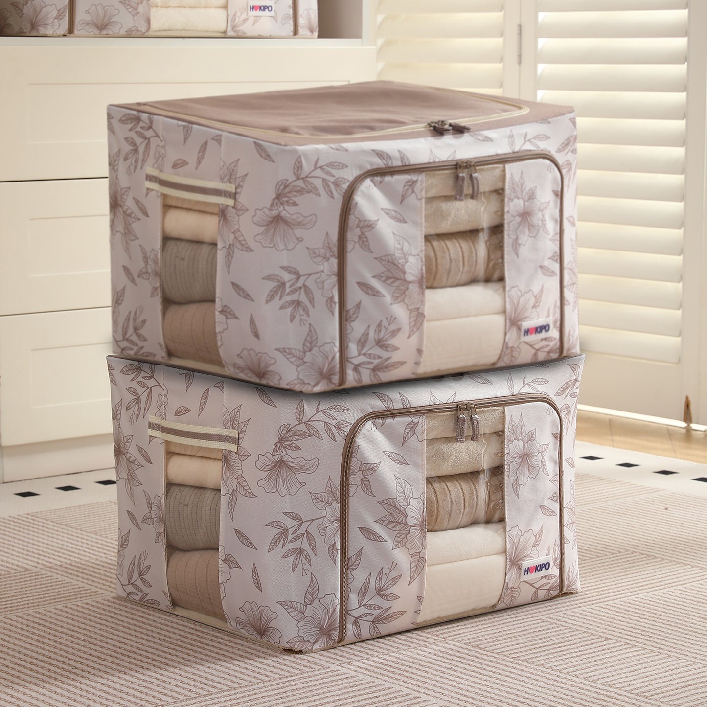 Foldable Cloth Storage Organizer for Wardrobe, Latte Floral
