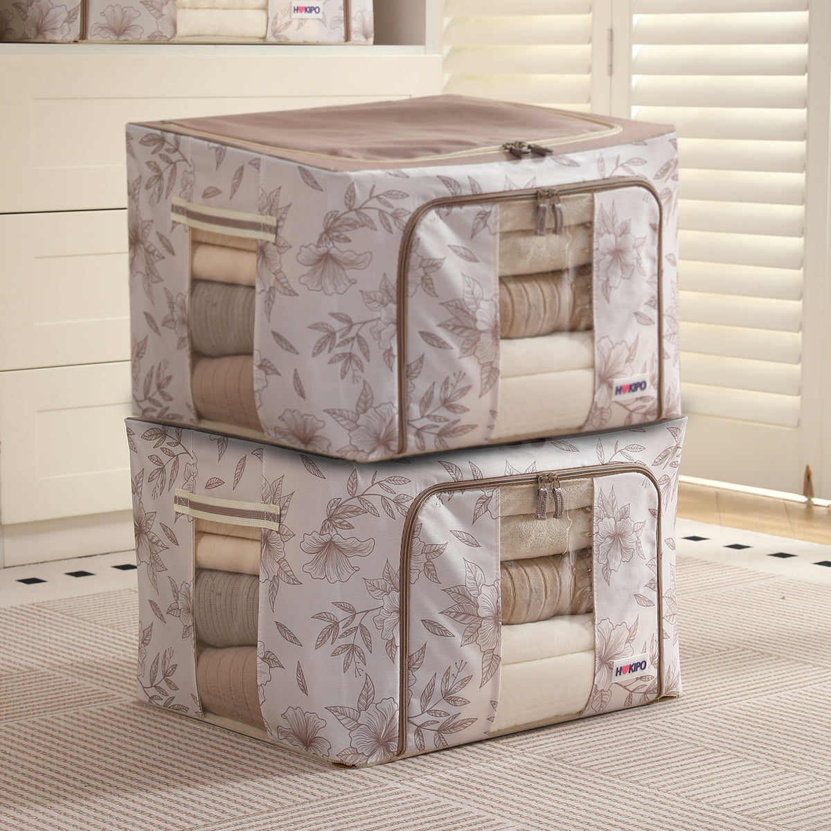 Foldable Cloth Storage Organizer for Wardrobe, Latte Floral