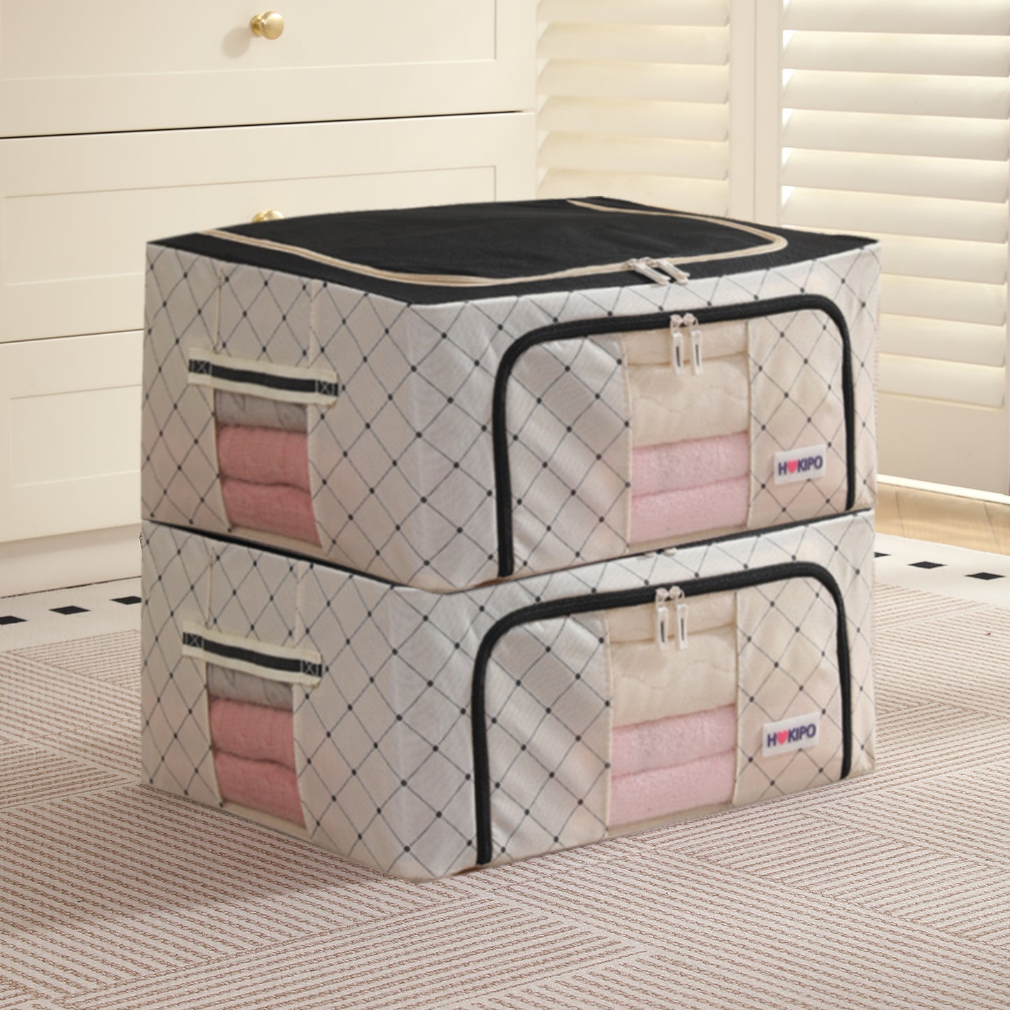 Folding Cloth Storage Box and Organizer for Wardrobe - Ivory Noir