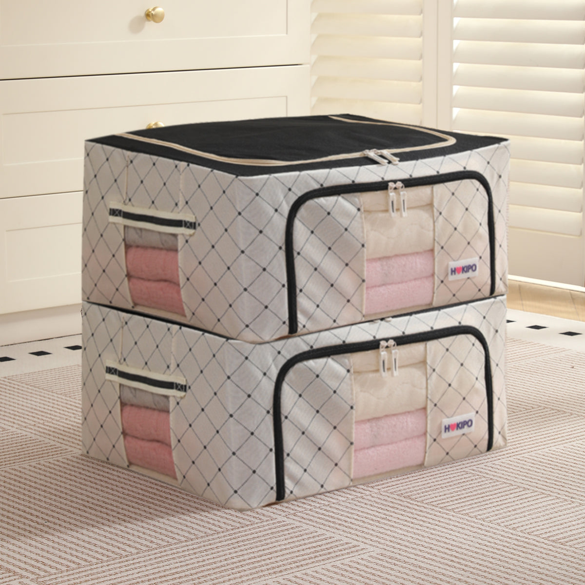Folding Cloth Storage Box and Organizer for Wardrobe - Ivory Noir