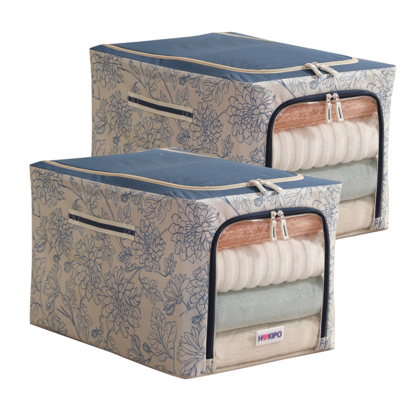 Foldable Cloth Storage Organizer for Wardrobe, Blue Blossom
