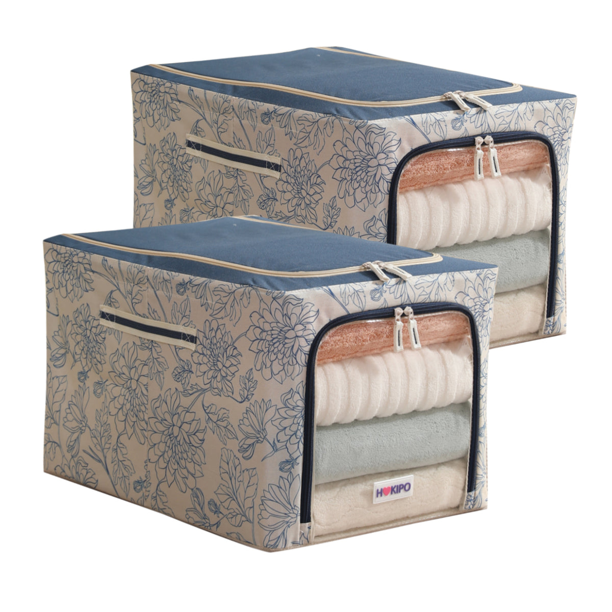 Foldable Cloth Storage Organizer for Wardrobe, Blue Blossom