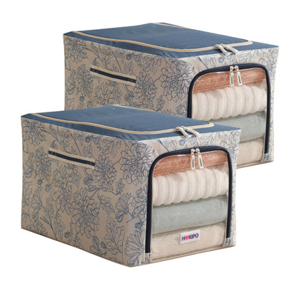 Foldable Cloth Storage Organizer for Wardrobe, Blue Blossom