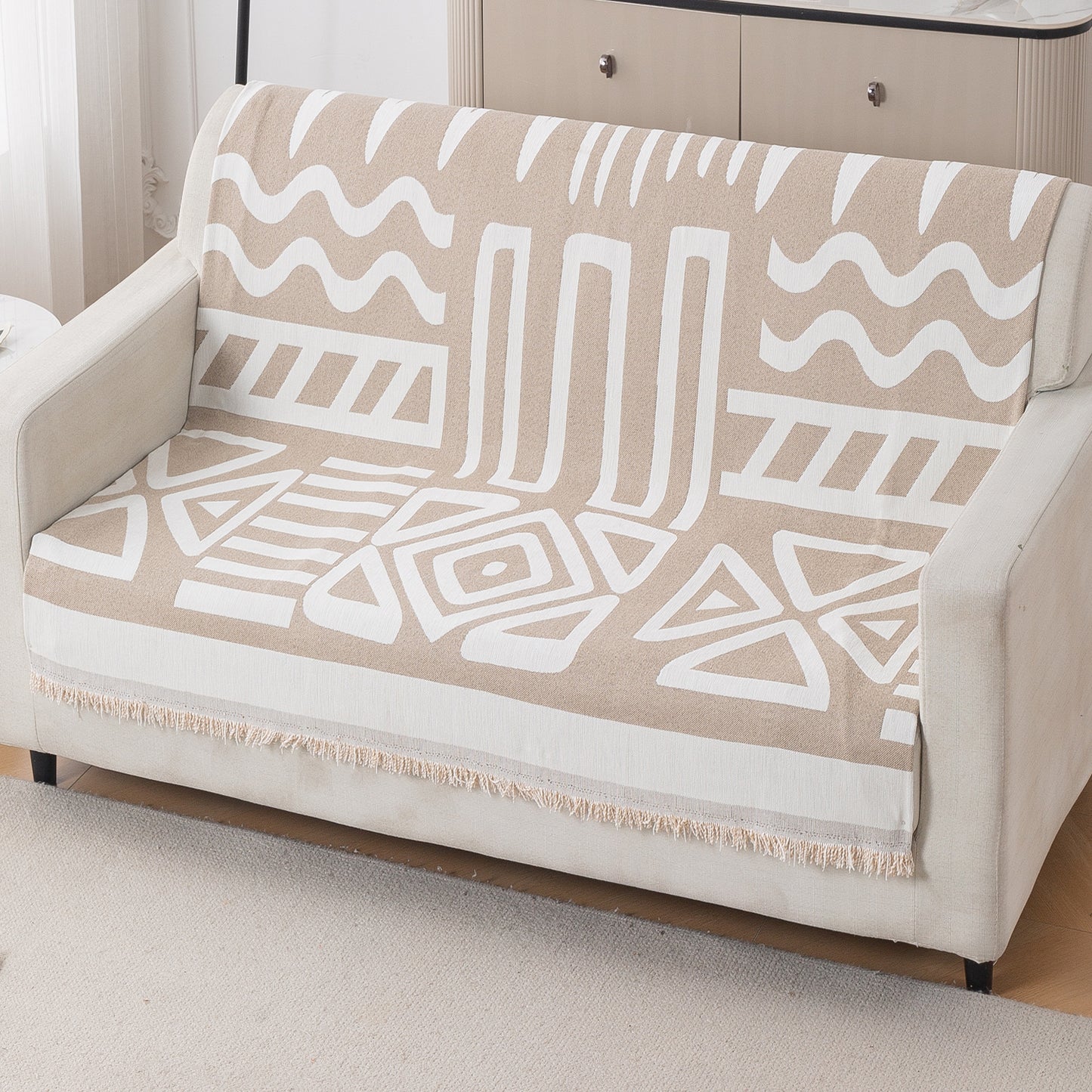 Urban Tribe Premium Chenille Fabric Sofa Cover, Beige