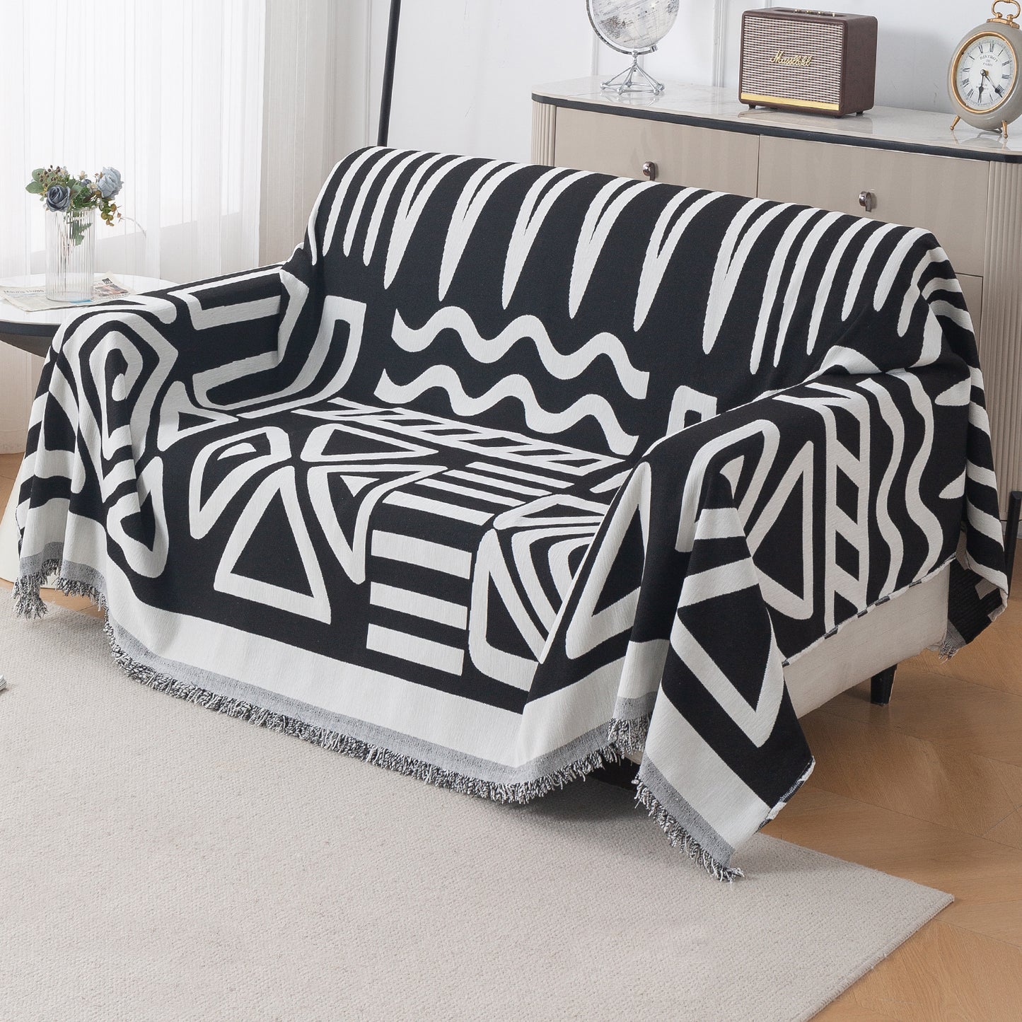 Urban Tribe Premium Chenille Fabric Sofa Cover Throw, Black