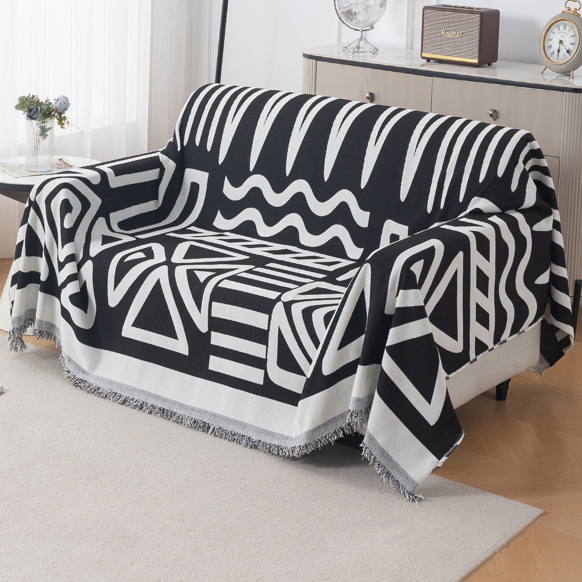Urban Tribe Premium Chenille Fabric Sofa Cover Throw, Black