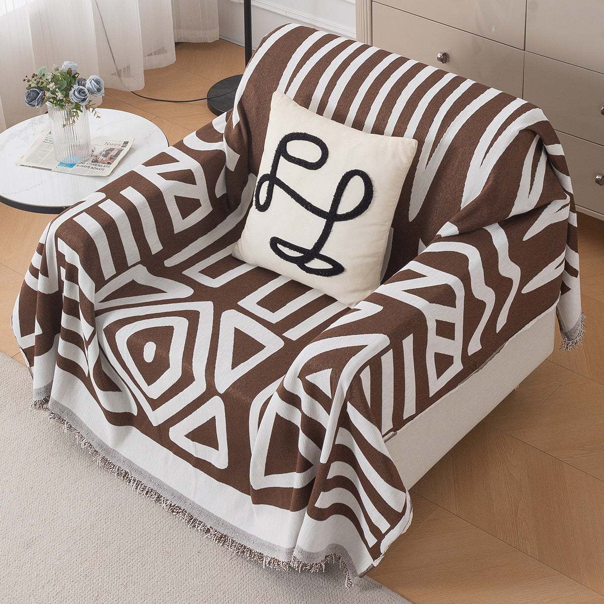 Urban Tribe Premium Chenille Fabric Sofa Cover Throw, Chocolate Brown