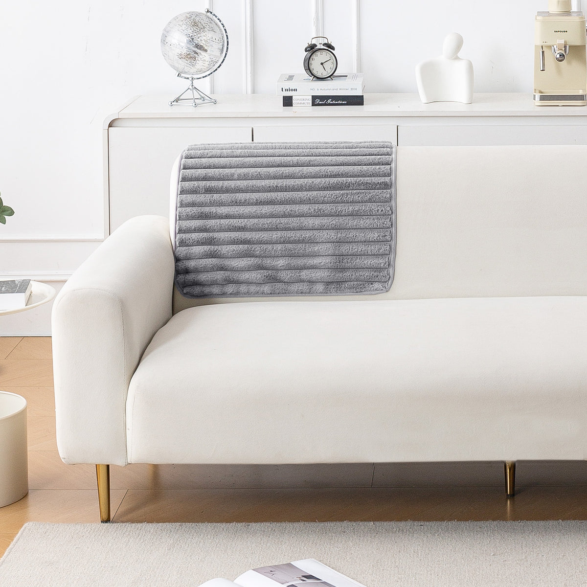 Faux Rabbit Fur Plush Anti-Slip Sofa Mat |Snuggle Fur Grey