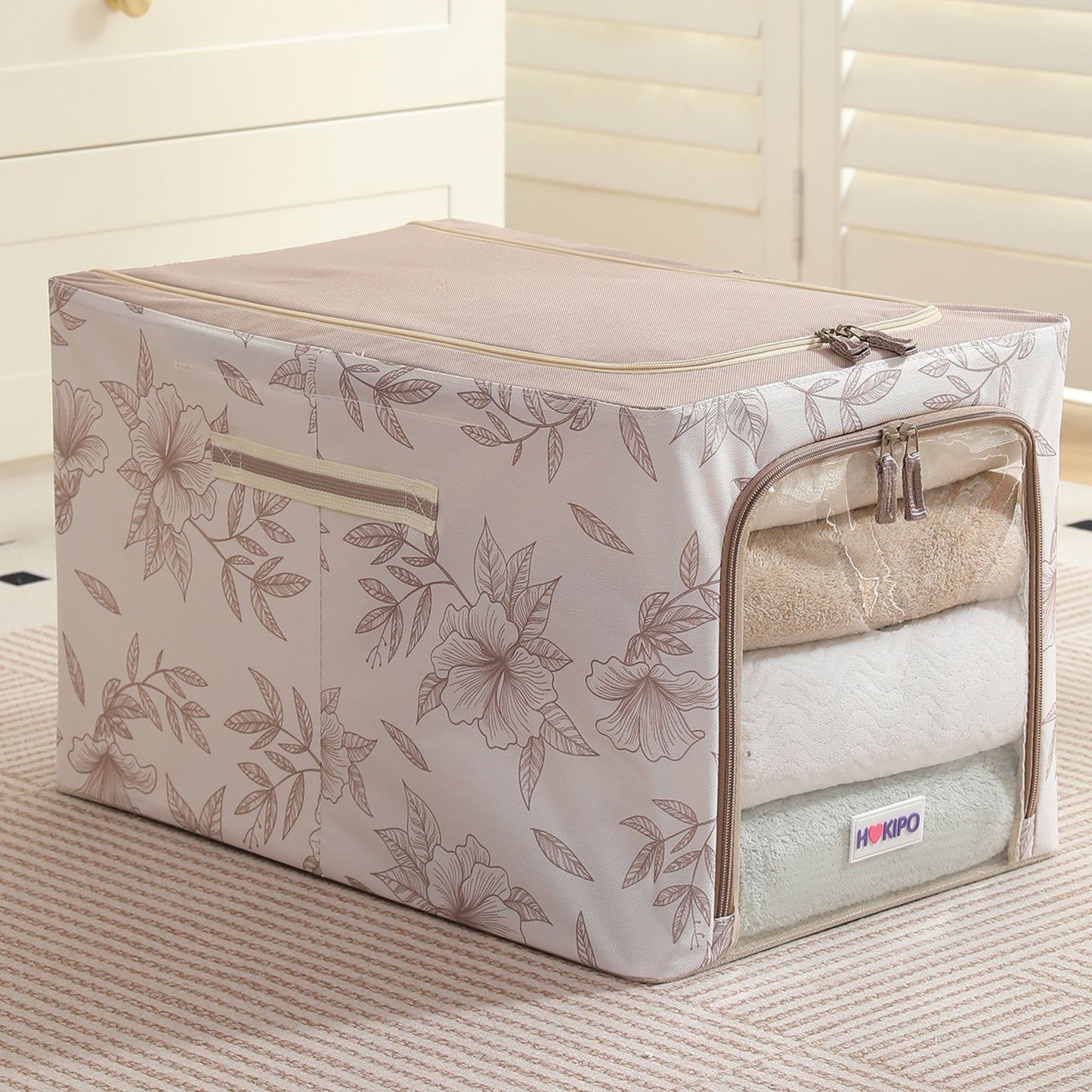 Foldable Cloth Storage Box Organizer for Wardrobe, Latte Floral