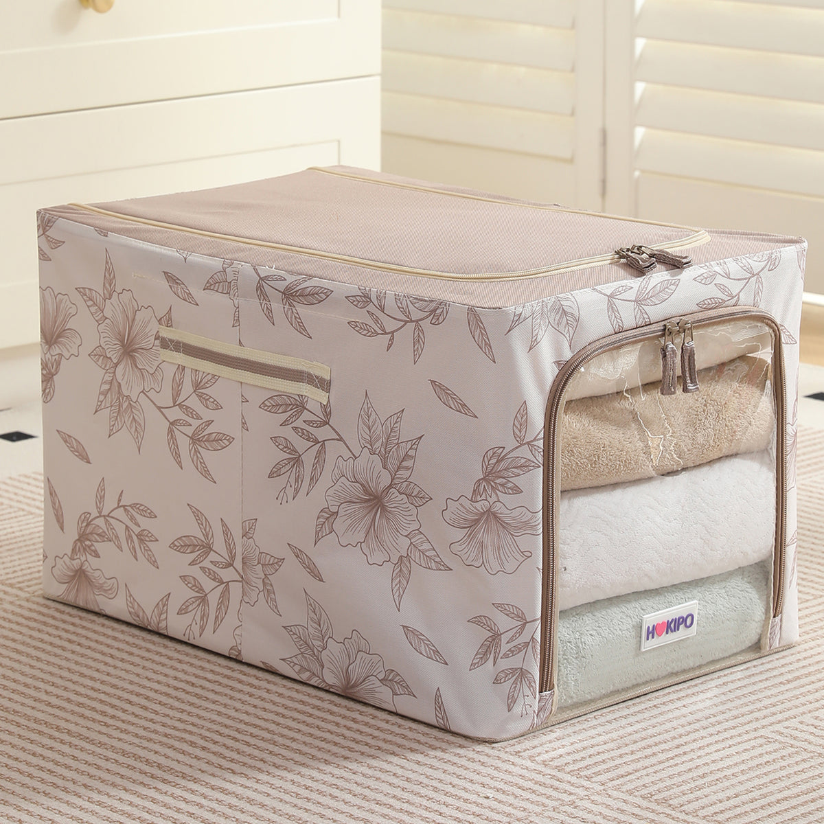 Foldable Cloth Storage Box Organizer for Wardrobe, Latte Floral