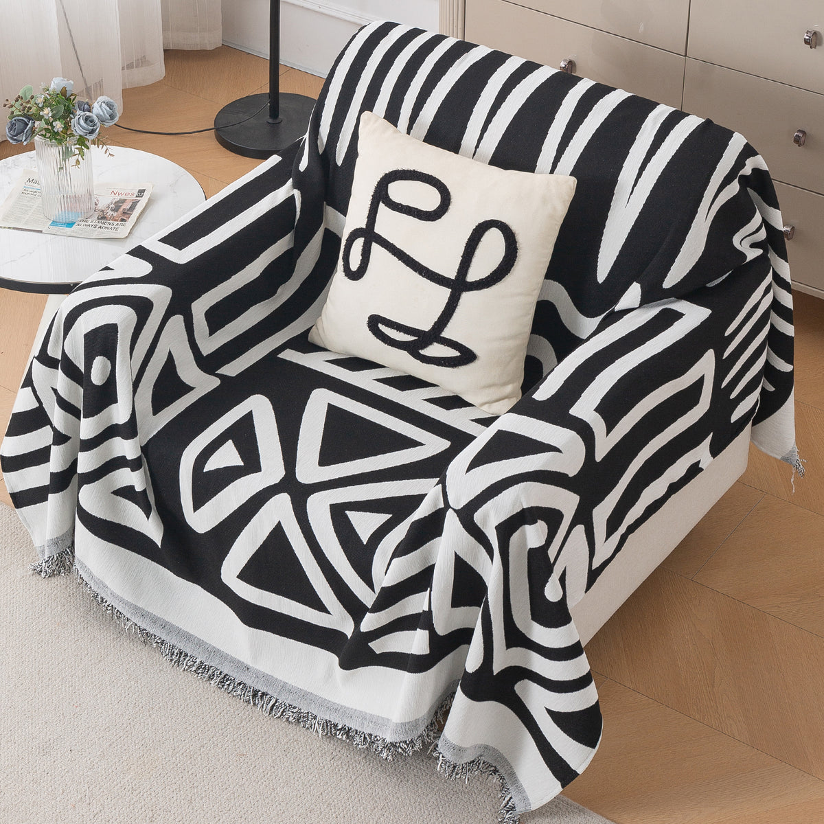 Urban Tribe Premium Chenille Fabric Sofa Cover Throw, Black