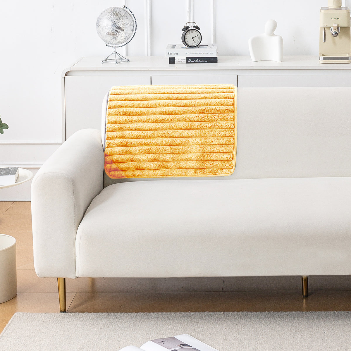 Faux Rabbit Fur Plush Anti-Slip Sofa Mat |Snuggle Fur Mustard Yellow