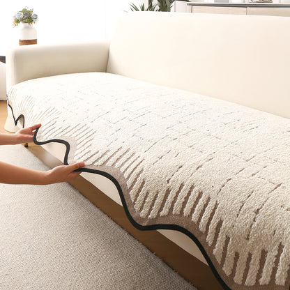 Premium Supple Soft Wavy Sofa Cover Mat, Cream Brown