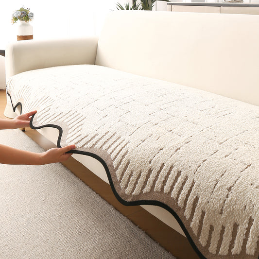 Premium Supple Soft Wavy Sofa Cover Mat, Cream Brown