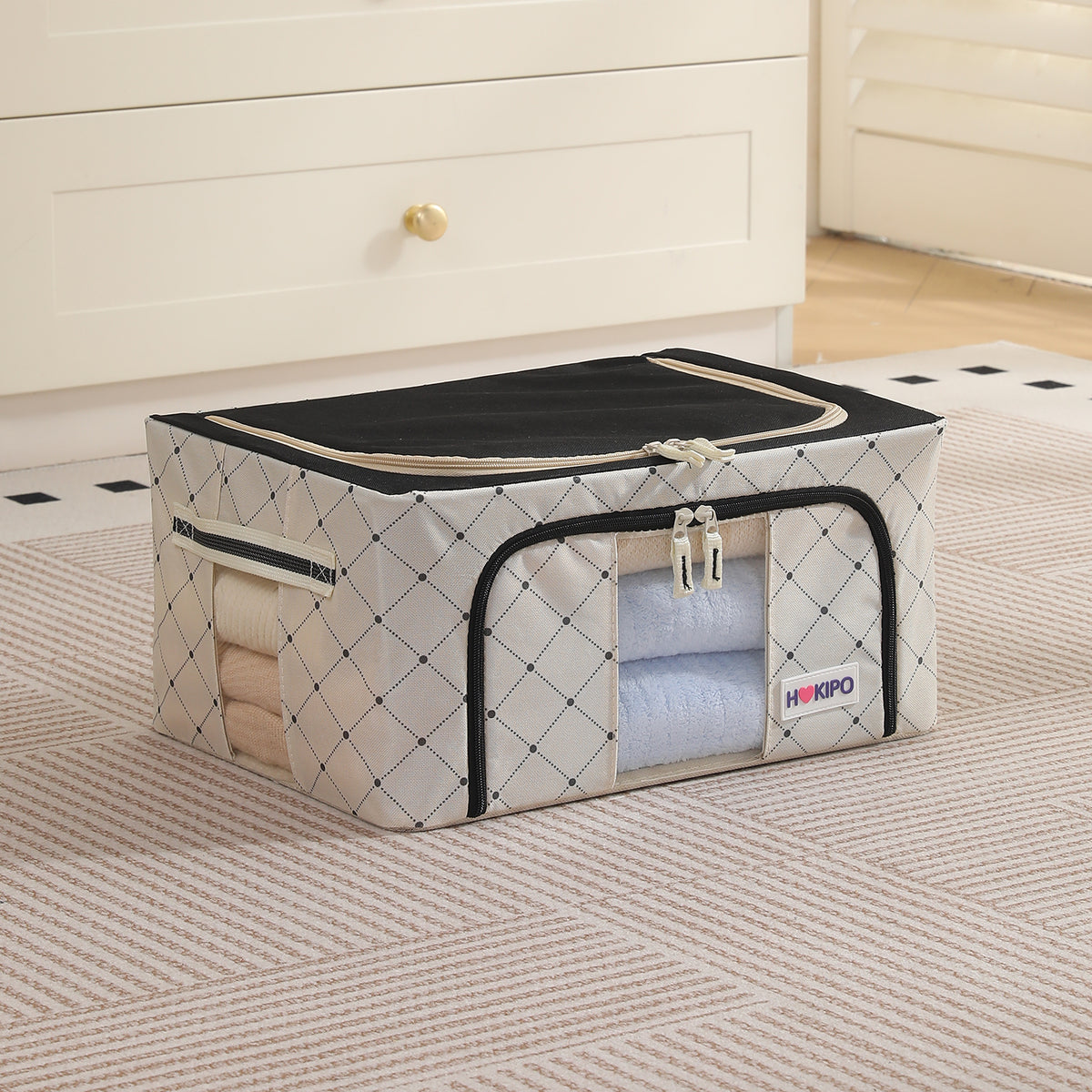 Folding Cloth Storage Box and Organizer for Wardrobe - Ivory Noir