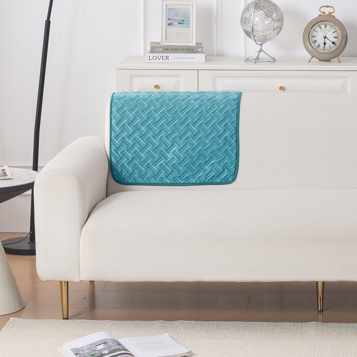 Softline Quilted Sofa Cover Mat, Teal Blue