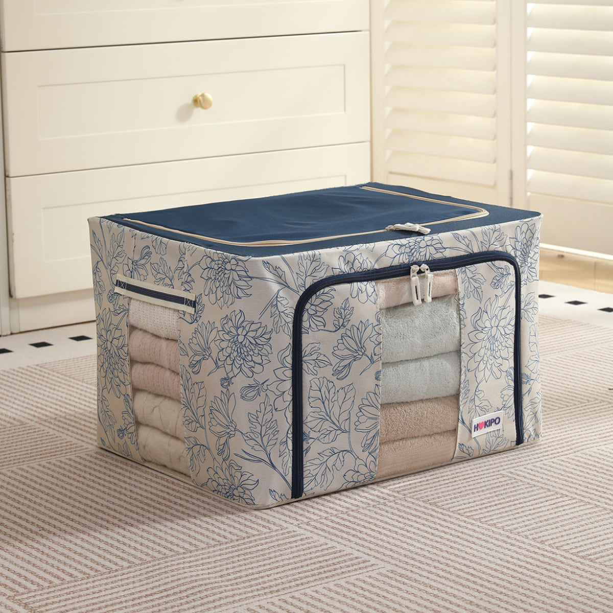 Foldable Cloth Storage Organizer for Wardrobe, Blue Blossom