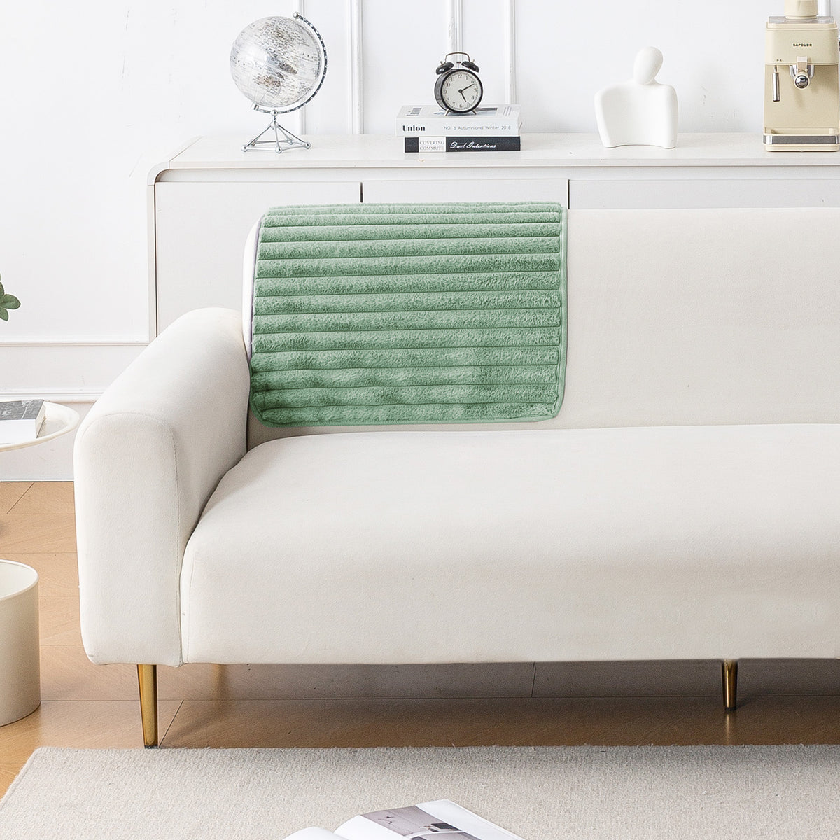 Faux Rabbit Fur Plush Anti-Slip Sofa Mat |Snuggle Fur Sage Green