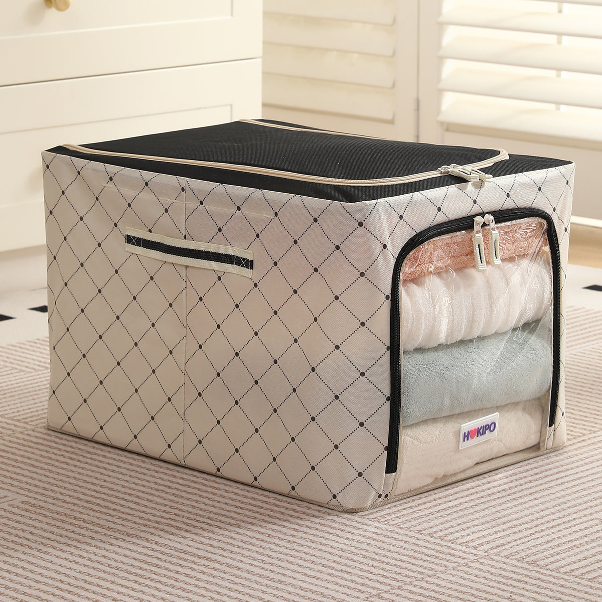 Foldable Cloth Storage  Box Organizer for Wardrobe - Ivory Noir