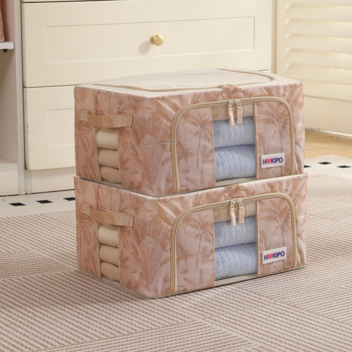 Foldable Cloth Storage Organizer for Wardrobe, Beige Botanica