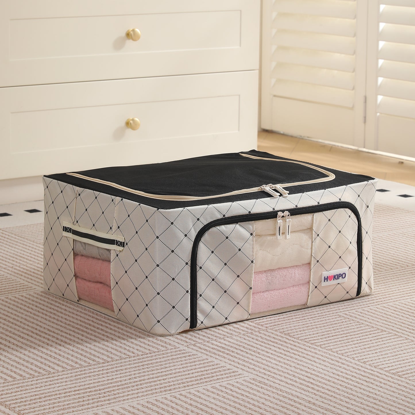 Folding Cloth Storage Box and Organizer for Wardrobe - Ivory Noir