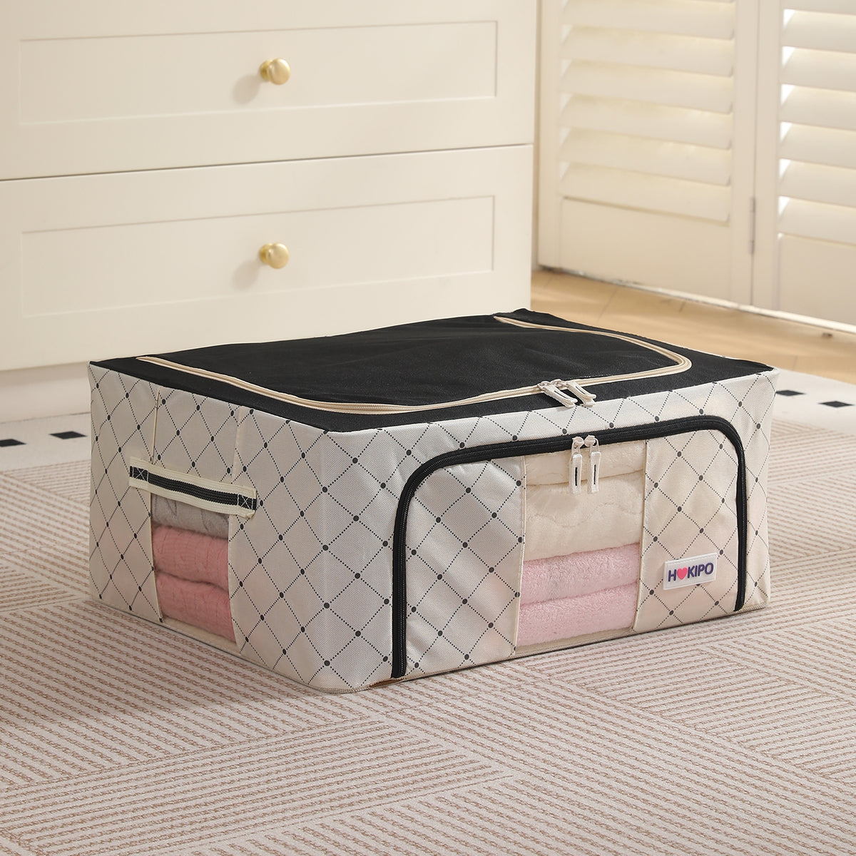Folding Cloth Storage Box and Organizer for Wardrobe - Ivory Noir