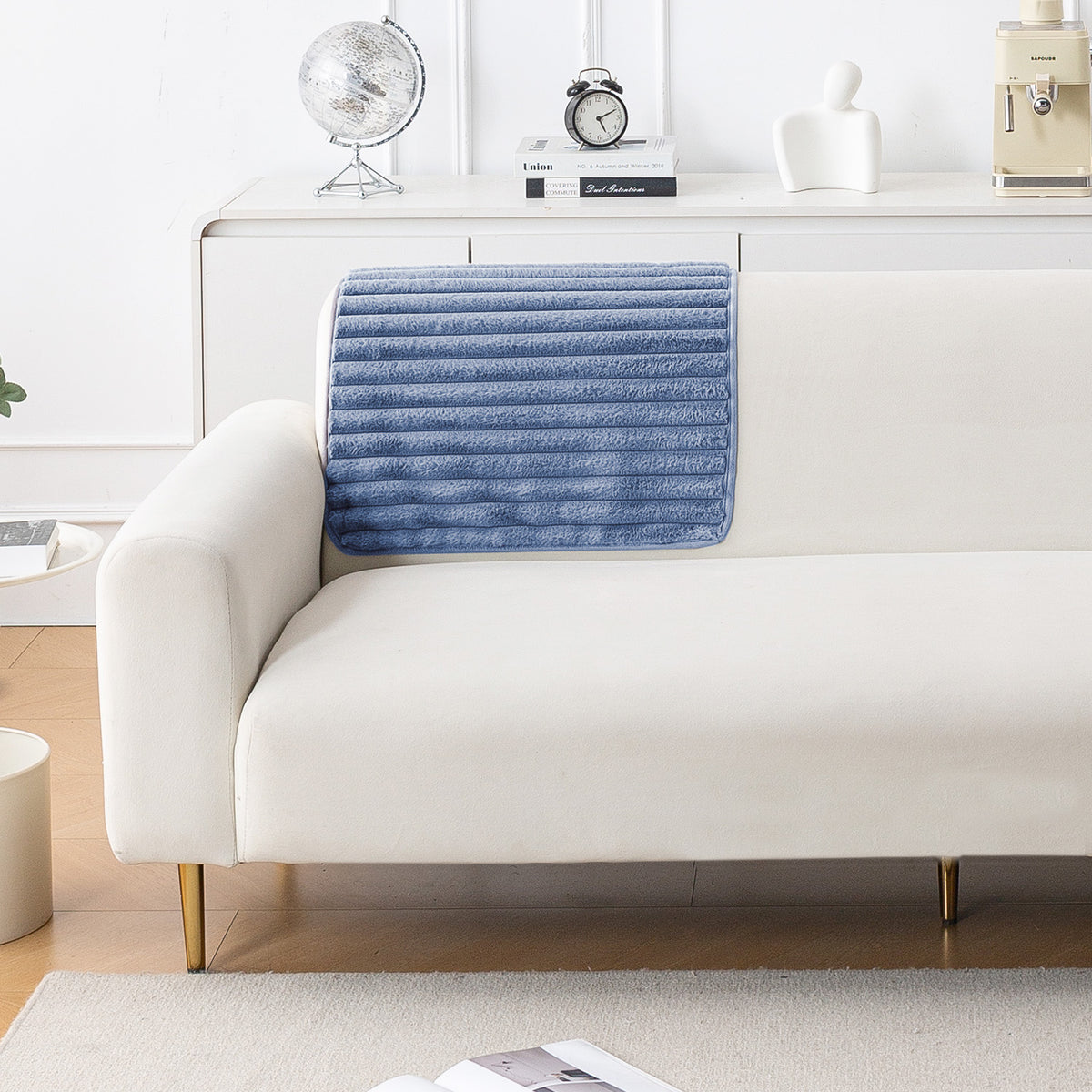Faux Rabbit Fur Plush Anti-Slip Sofa Mat |Snuggle Fur Denim Blue