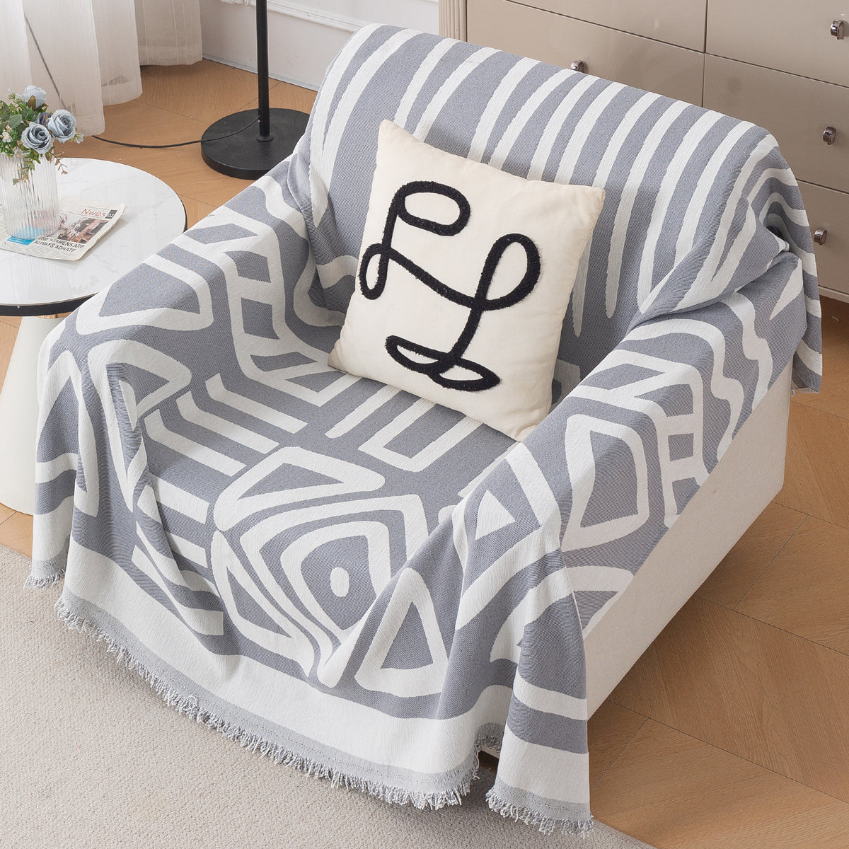 Buy Grey Colour Urban Tribe Chenille 1 Seater Sofa Throw | HOKIPO