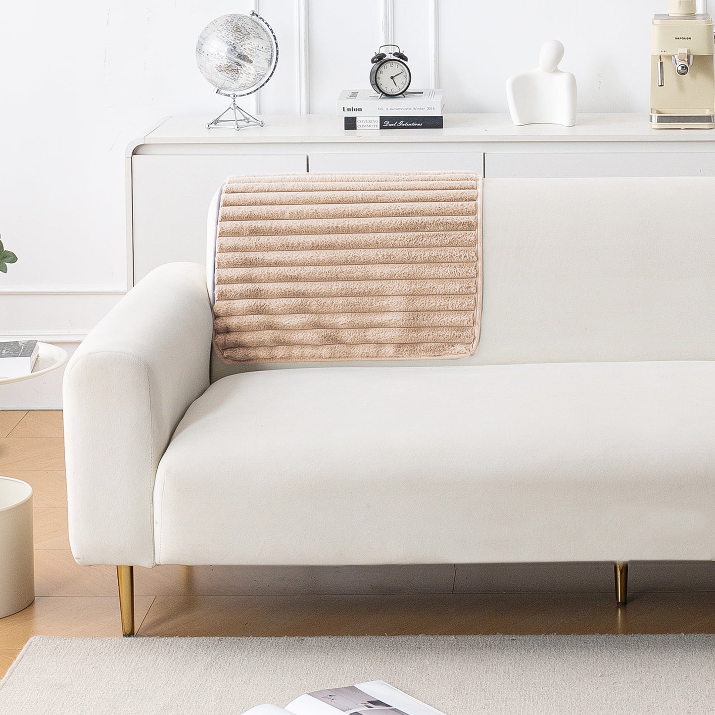 Faux Rabbit Fur Plush Anti-Slip Sofa Mat |Snuggle Fur Sand Brown